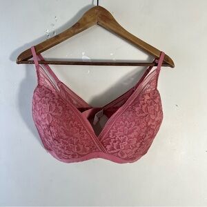 Knix Lace Deep V Lightly Lined Bralette Size XXL Mauve Pink Bra